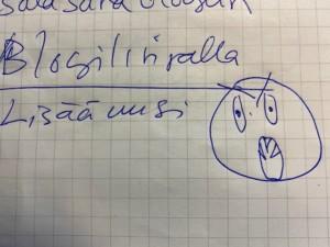 Kuvassa näkyy muistiinpanoja sekä kauhistuneet piirretyt kasvot