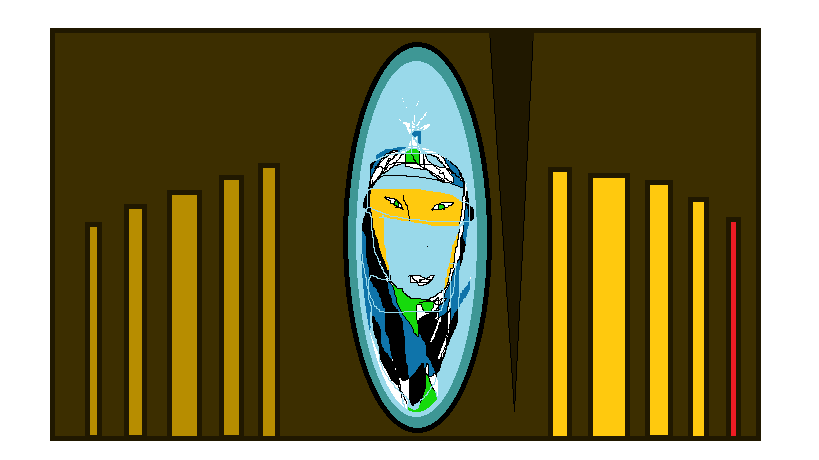 Graafinen taideteos, jossa keskellä peilissä näkyvä hymyilevä naisen pää.